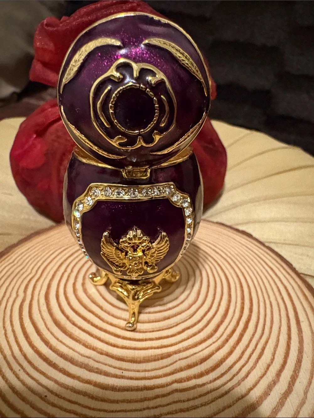 NWOT Purple and Gold Decorative Egg Trinket Box - Elegant Home Accent